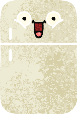 Bir insan tarafından çizilmiş buzdolabının retro çizim tarzı karikatürü.