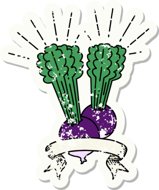 Bir insanın çizdiği yapraklı pancar dövmesi stili eski bir etiket.