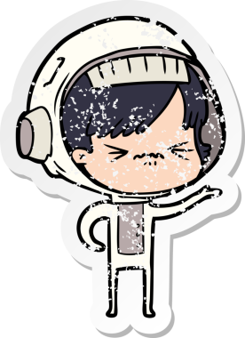 Bir insan tarafından çizilmiş kızgın bir uzay kızının sıkıntılı çıkartması.