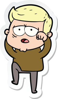 Bir insan tarafından çizilmiş yorgun bir çizgi film çıkartması.