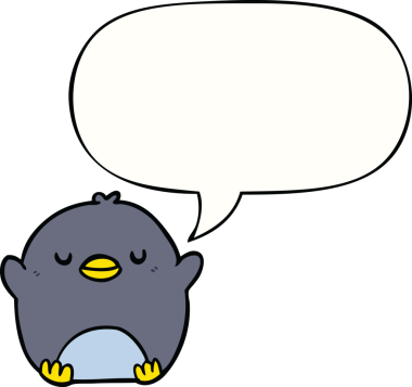 Bir insan tarafından çizilmiş konuşma balonu olan sevimli bir penguen.