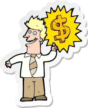 Bir insan tarafından çizilmiş para kazandıran bir karikatürün çıkartması.