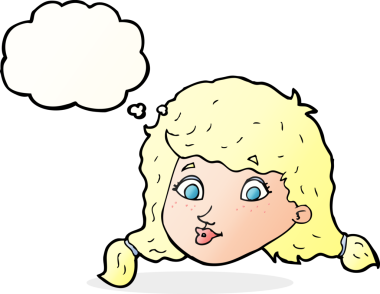 Bir insan tarafından çizilmiş düşünce kabarcığı olan güzel bir kadın yüzü.