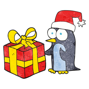 Bir insan tarafından çizilmiş serbest dokuma karikatürü noel pengueni.