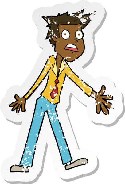 Bir çizgi filmin gerilimli retro yapıştırması bir insan tarafından çizilmiş stresli bir adam