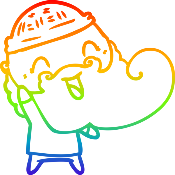 Gökkuşağı gradyan çizgisi sakallı mutlu bir adam ve bir insan tarafından çizilmiş kış şapkası.