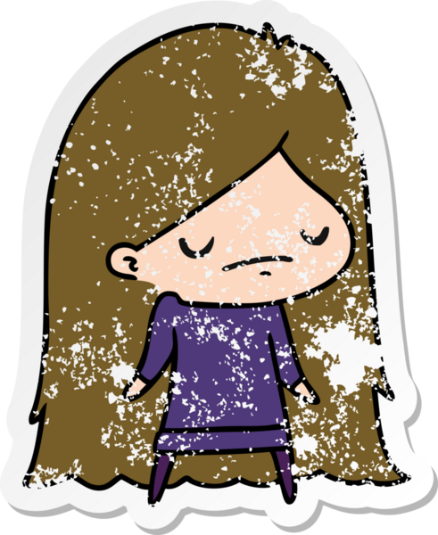 Bir insan tarafından çizilmiş sevimli bir kawai kızının sıkıntılı karikatür çizimi