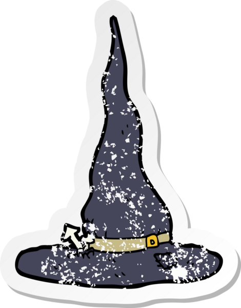 Bir insan tarafından çizilmiş ürkütücü cadı şapkasının gerilimli çıkartması.