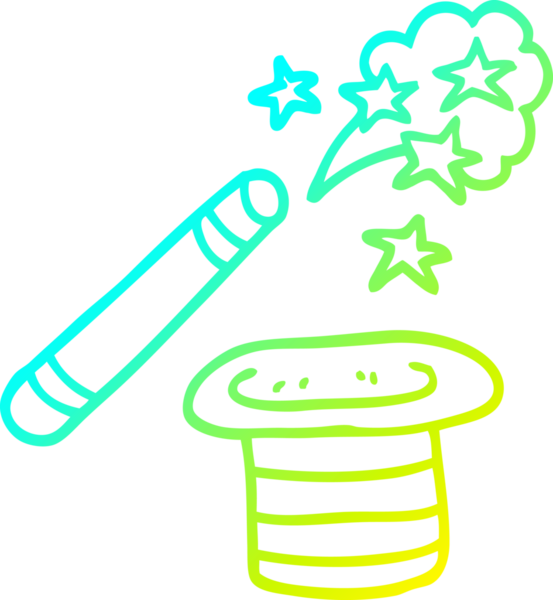 Bir insan tarafından çizilmiş bir çizgi çizgi roman sihirbazının şapkası ve değneği.