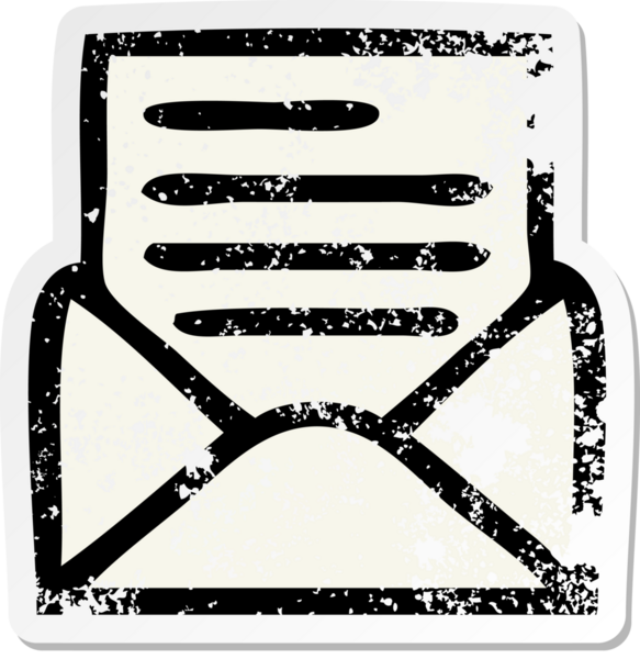 Sevimli bir karikatür mektubu ve bir insan tarafından çizilmiş zarfın sıkıntılı etiketi.