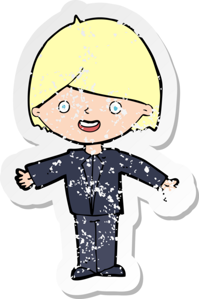 Bir insan tarafından çizilmiş mutlu bir adamın karikatür yapıştırması.