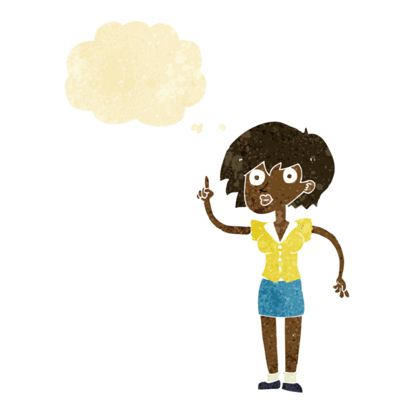 Bir insan tarafından çizilen düşünce baloncuğu ile ilgili sorusu olan karikatür kadın.