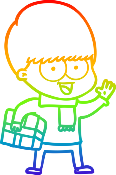 Gökkuşağı gradyan çizimi mutlu bir çizgi film çocuğu bir insan tarafından çizilmiş