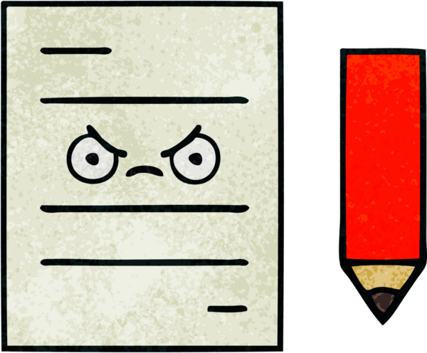 Bir insan tarafından çizilmiş bir test kağıdının retro grunge desen karikatürü