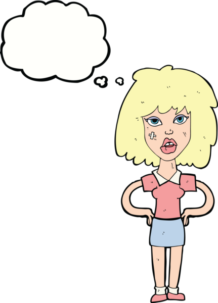 Düşünce baloncuğu bir insan tarafından çizilmiş sert bir kadın.