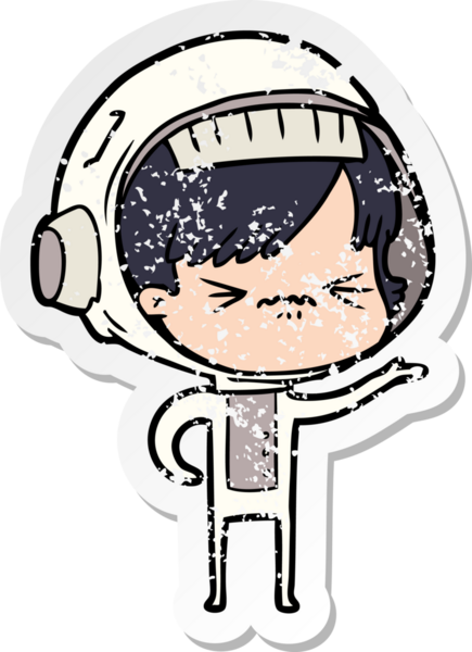 Bir insan tarafından çizilmiş kızgın bir uzay kızının sıkıntılı çıkartması.