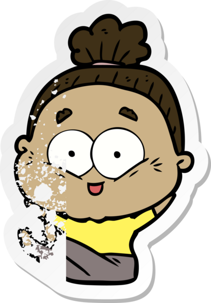 Bir insan tarafından çizilmiş mutlu, yaşlı bir kadının sıkıntılı çıkartması.