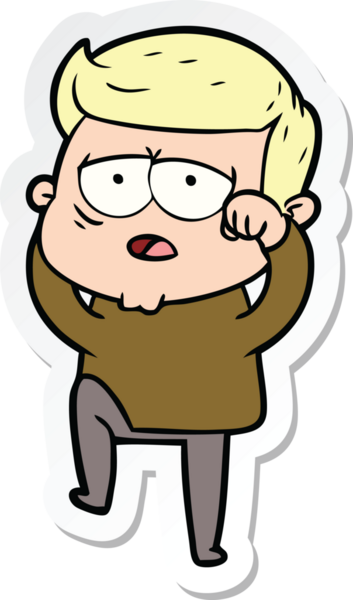 Bir insan tarafından çizilmiş yorgun bir çizgi film çıkartması.