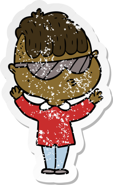 Bir insan tarafından çizilmiş güneş gözlüğü takan çizgi film karakterinin sıkıntılı çıkartması.