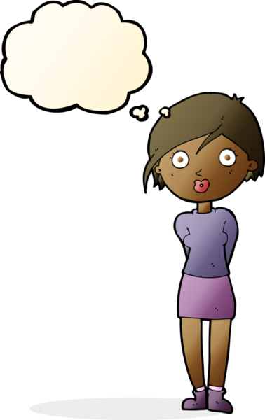 Bir insan tarafından çizilen düşünce baloncuğu ile kızı şaşırtan çizgi film.