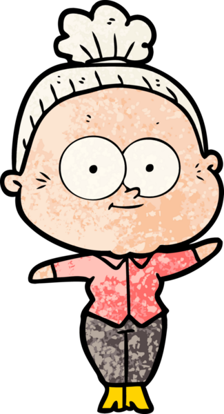 Bir insan tarafından çizilmiş mutlu yaşlı kadın çizgi filmi.