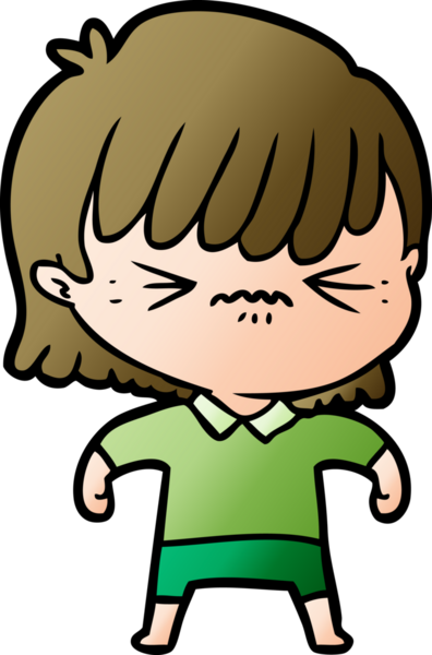 Bir insan tarafından çizilmiş kızgın çizgi film kızı.