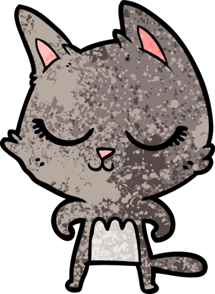 Bir insan tarafından çizilmiş sakin çizgi film kedisi.