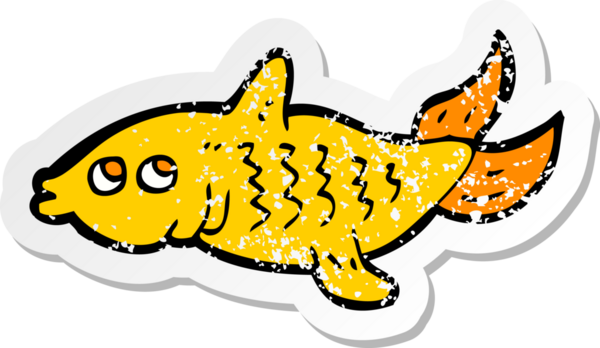 Bir insan tarafından çizilmiş karikatür balığının geriletilmiş çıkartması.