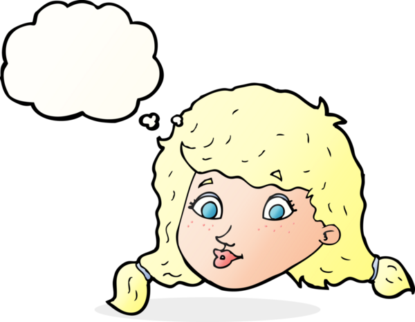 Bir insan tarafından çizilmiş düşünce kabarcığı olan güzel bir kadın yüzü.