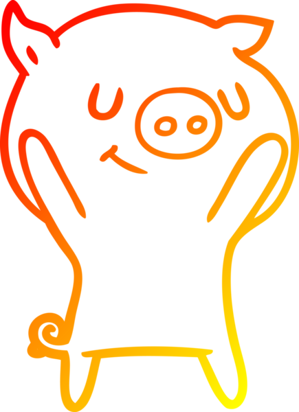 Bir insan tarafından çizilmiş mutlu çizgi film domuzu çizimi.