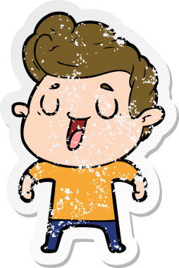 Bir insan tarafından çizilmiş mutlu bir çizgi film karakterinin sıkıntılı çıkartması.