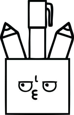 Bir insan tarafından çizilmiş kalem kabının çizgi çizimi