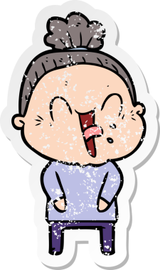 Bir insan tarafından çizilmiş mutlu, yaşlı bir kadının sıkıntılı çıkartması.