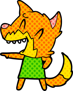 Bir insan tarafından çizilmiş gülen tilki çizgi filmi.