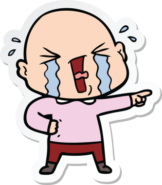 Bir insan tarafından çizilmiş ağlayan kel bir adamın çıkartması.