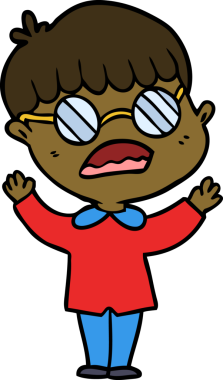 Bir insan tarafından çizilmiş gözlük takan çizgi film çocuğu.