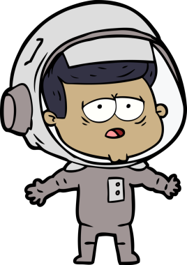 Bir insan tarafından çizilmiş yorgun astronot çizgi filmi.