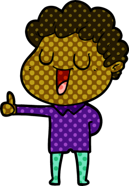 Gülen çizgi filmci bir insan tarafından çizilmiş baş parmak işareti veriyor.