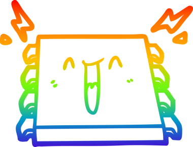 Mutlu bir bilgisayar çipi karikatürü çizen gökkuşağı gradyanı bir insan tarafından çizildi