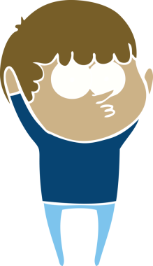 Düz renkli çizgi film meraklısı çocuk bir insan tarafından çizilmiş.