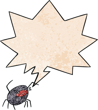 Bir insan tarafından çizilmiş eski dokuda konuşma baloncuğu olan cadılar bayramı örümceği çizgi filmi.