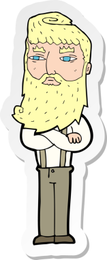 Bir insan tarafından çizilmiş sakallı, ciddi bir karikatür çıkartması.