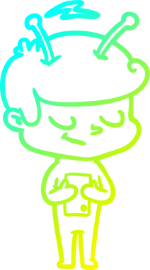 Bir insan tarafından çizilmiş dost canlısı bir uzay adamının soğuk çizgi çizimi.