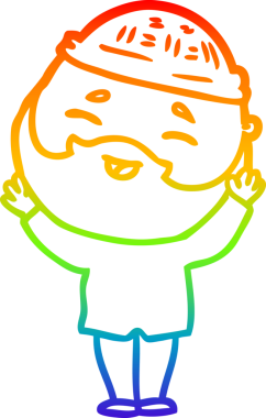 Bir insan tarafından çizilmiş mutlu sakallı bir adamın çizgi çizimi.