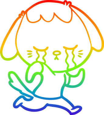 Gökkuşağı gradyan çizimi bir insan tarafından çizilmiş şirin bir köpek yavrusu ağlama çizgi filmi