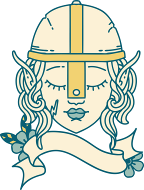 Retro Dövme Tarzı Elf Savaşçısı karakteri Bir insan tarafından çizilmiş