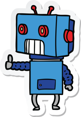 Bir insan tarafından çizilmiş robot karikatür çıkartması.