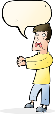 Bir insan tarafından çizilmiş, konuşma balonuyla dehşete düşmüş bir adam.