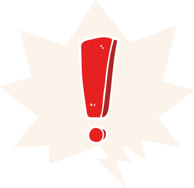 bir insan tarafından çizilmiş retro biçiminde konuşma baloncuğu ile çizgi film ünlem işareti