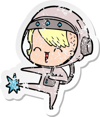 Bir insan tarafından çizilmiş mutlu uzay kızı tekmelerinin sıkıntılı çıkartması.